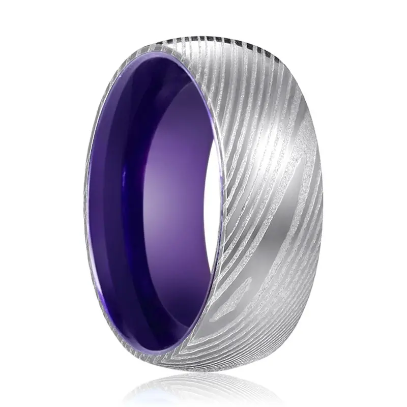 Verbena | Purple Ring, Silver Damascus Steel, Domed 1
