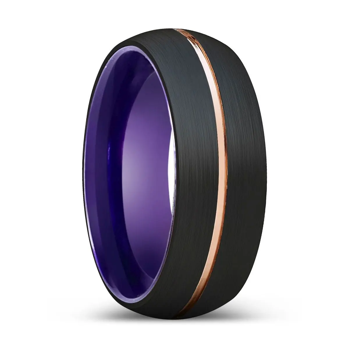 Vintage | Purple Ring, Black Tungsten Ring, Rose Gold Groove, Domed 1