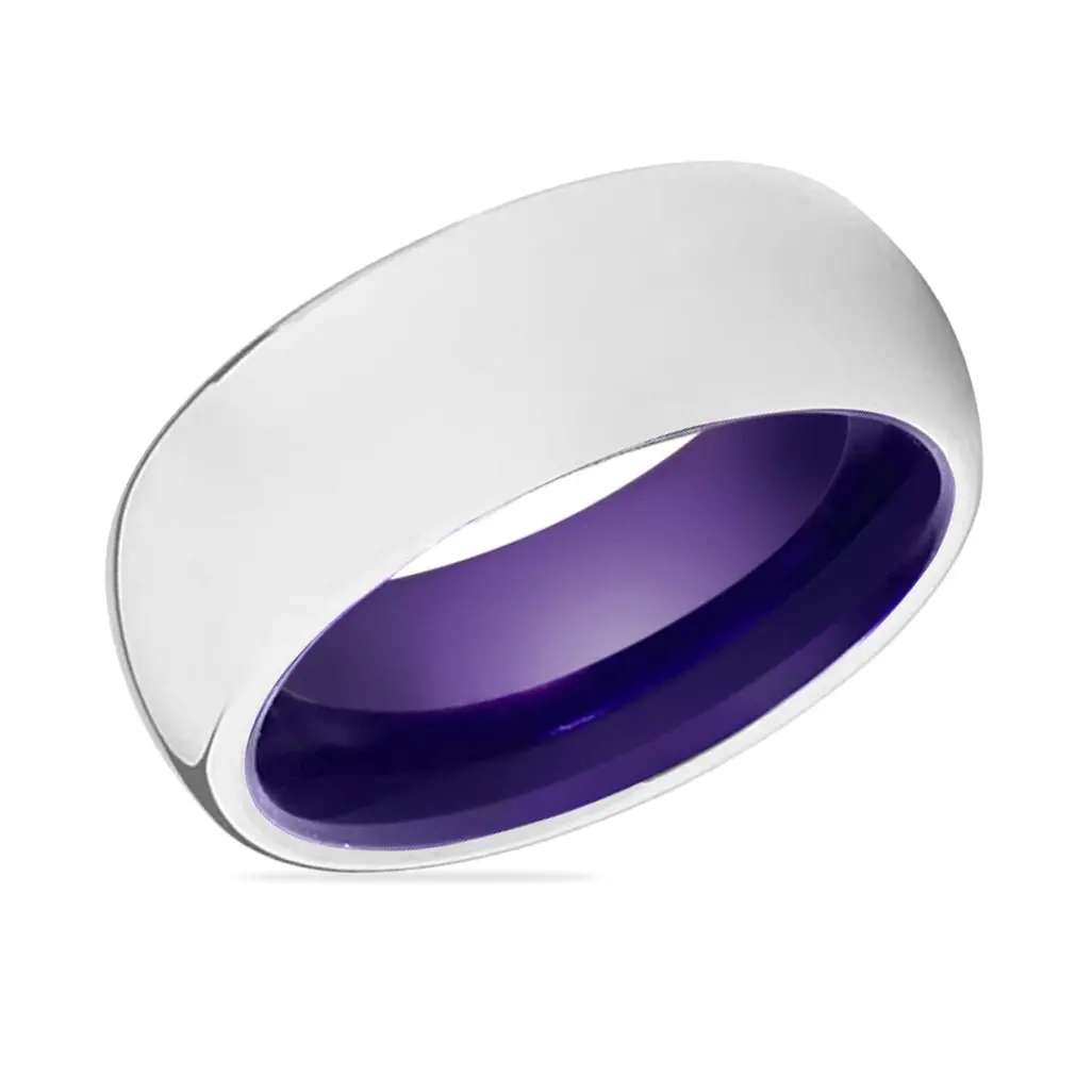 Viola | Purple Ring, Silver Tungsten Ring, Shiny, Domed 2