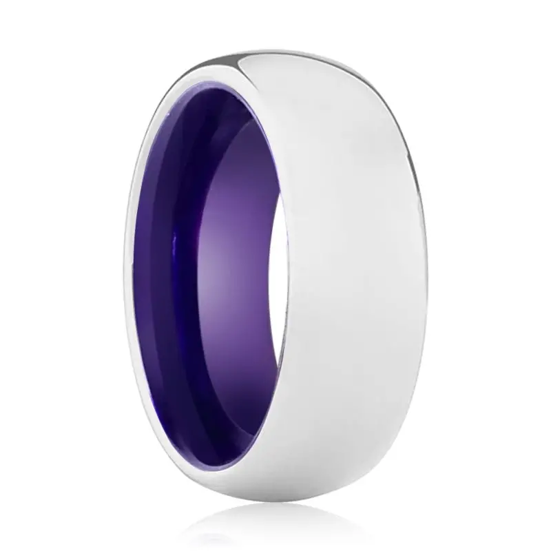 Viola | Purple Ring, Silver Tungsten Ring, Shiny, Domed 1