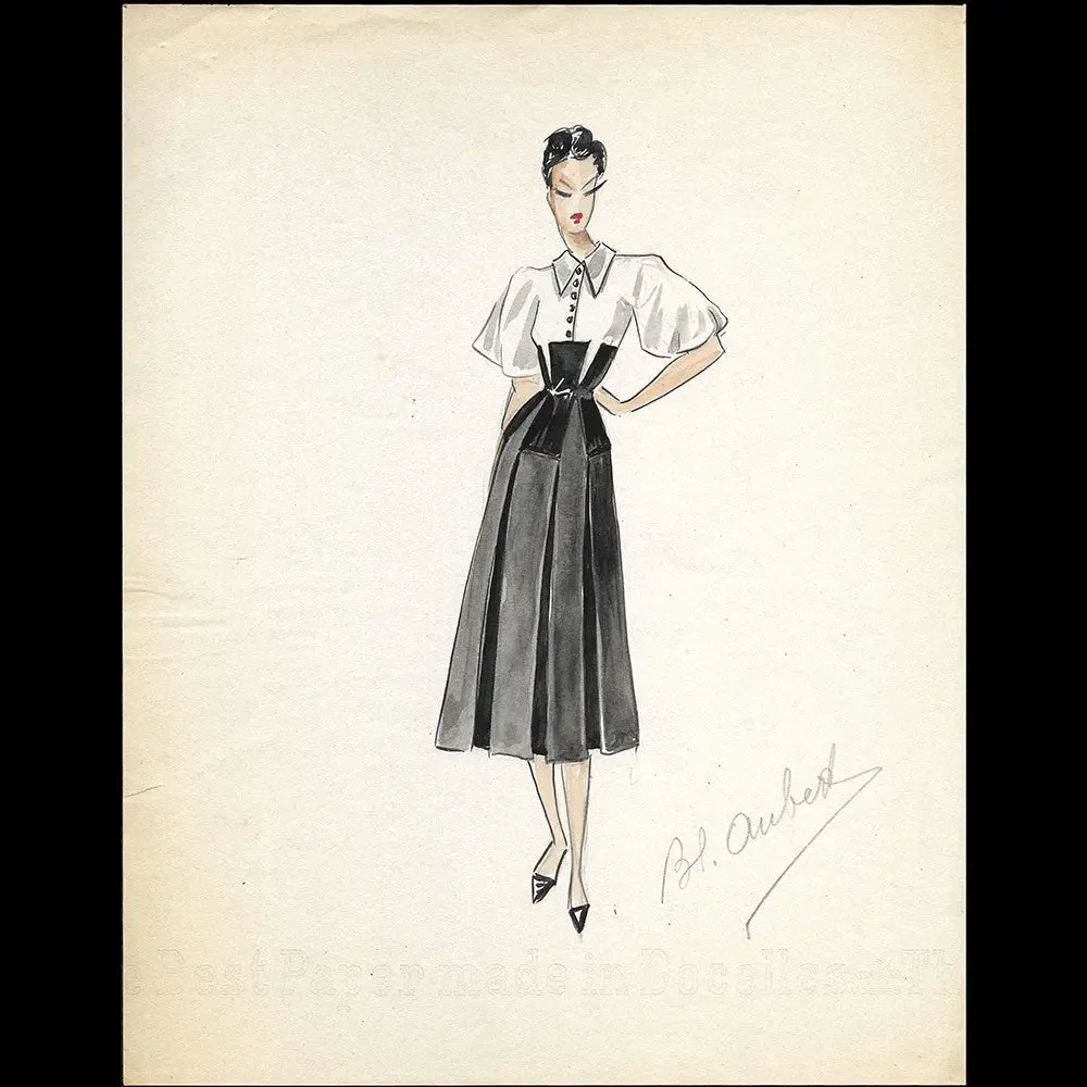 Vionnet - Dessin D'une Robe Par Blanche Aubert (Circa 1939) 1