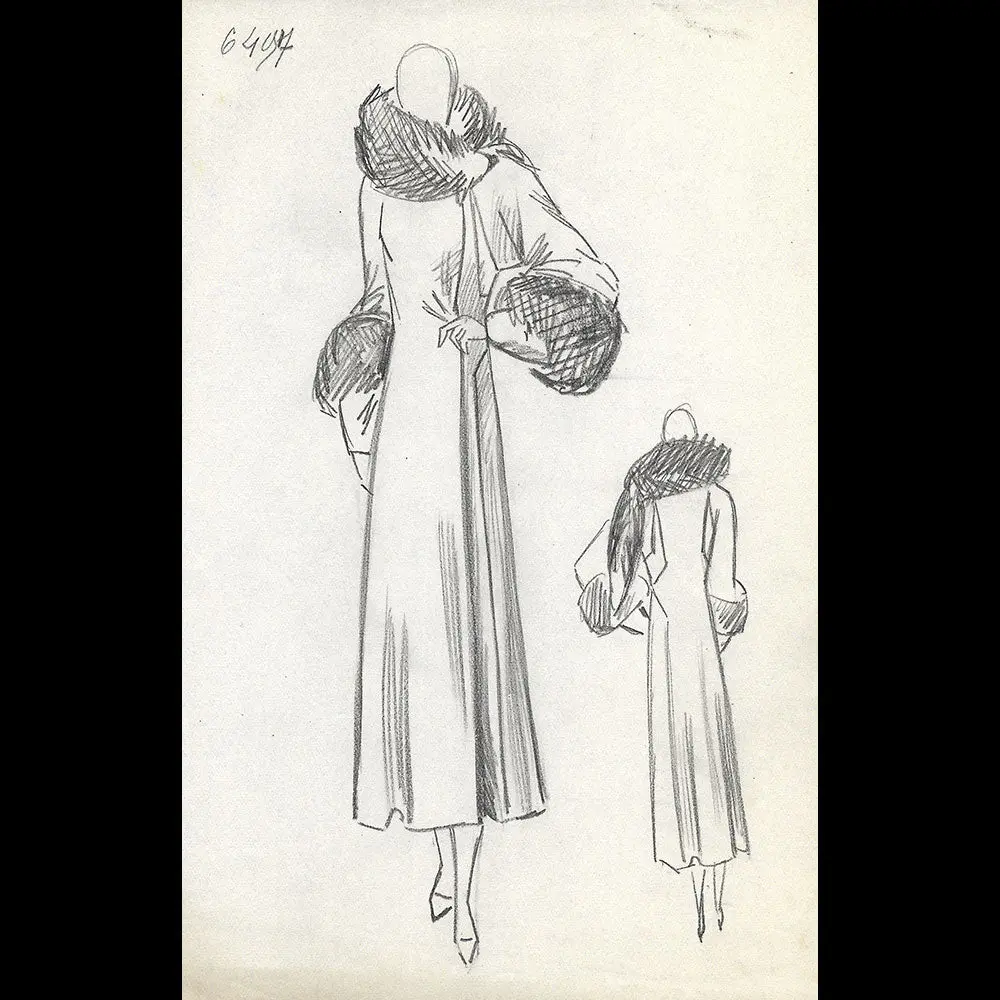 Vionnet - Dessin D'un Manteau De Laine À Col De Renard Pour L'hiver 1932-1933 1