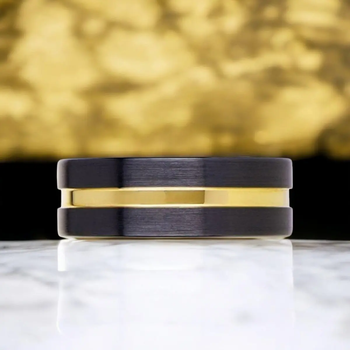 Vivaldi | Black Ceramic Ring, Yellow Gold Groove, Flat 3