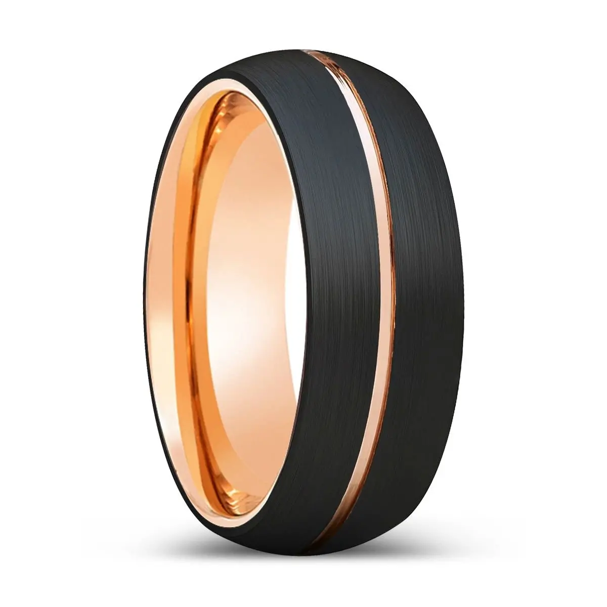 Vogue | Rose Gold Ring, Black Tungsten Ring, Rose Gold Groove, Domed 1