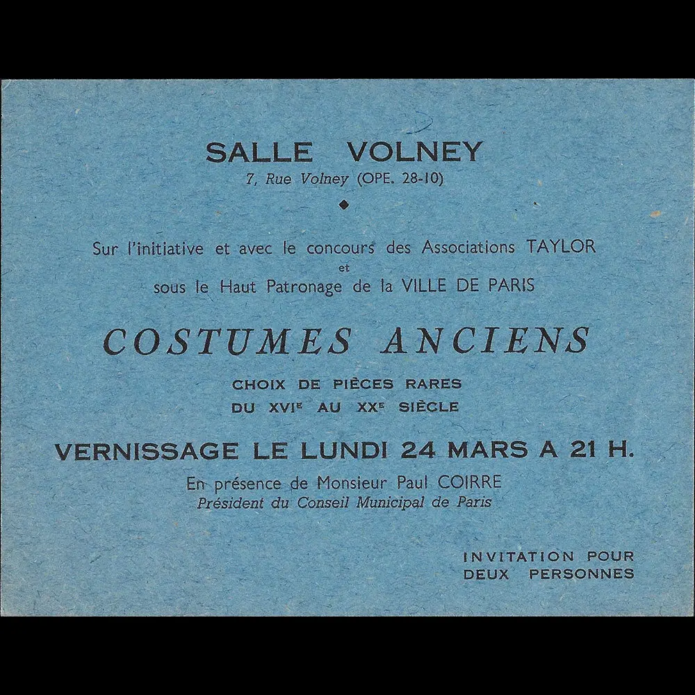 Volney - Costumes Anciens, Invitation À L'exposition (1952) 1