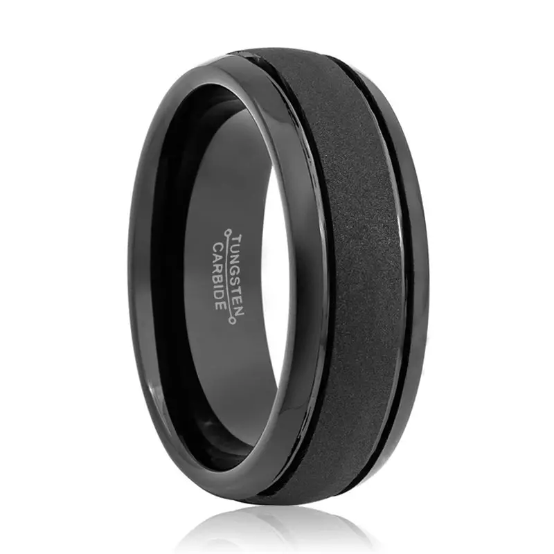 Vortex | Black Tungsten Ring, Sandstone Finish, Domed 1
