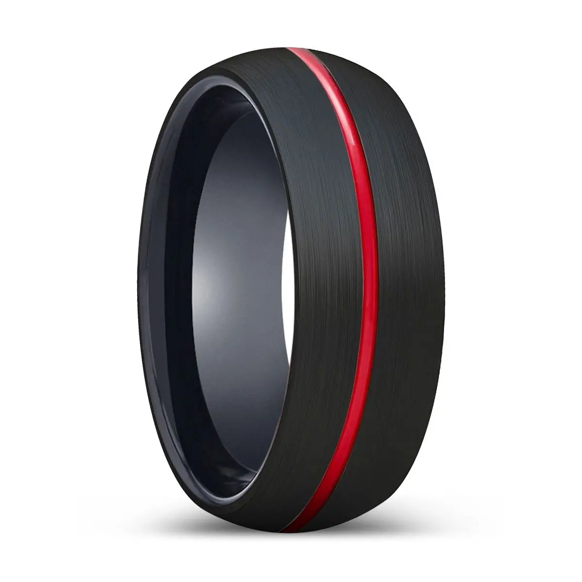 Vulture | Black Ring, Black Tungsten Ring, Red Groove, Domed 1