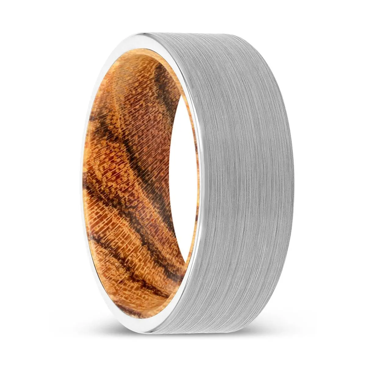 Wallace | Bocote Wood, White Tungsten Ring, Brushed, Flat 1