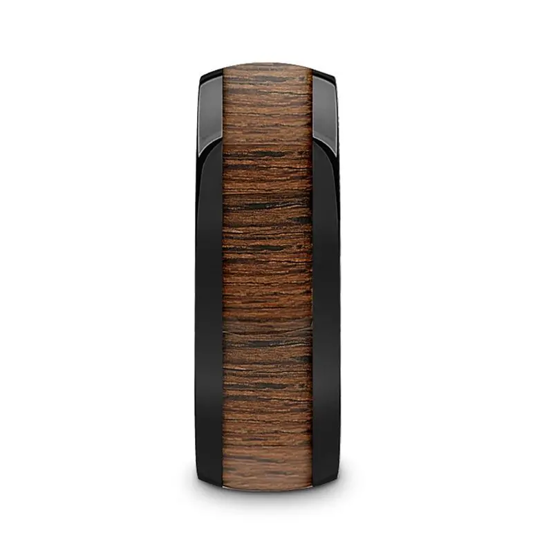 Wallace | Black Ceramic Ring, Black Walnut Wood Inlay, Domed 2