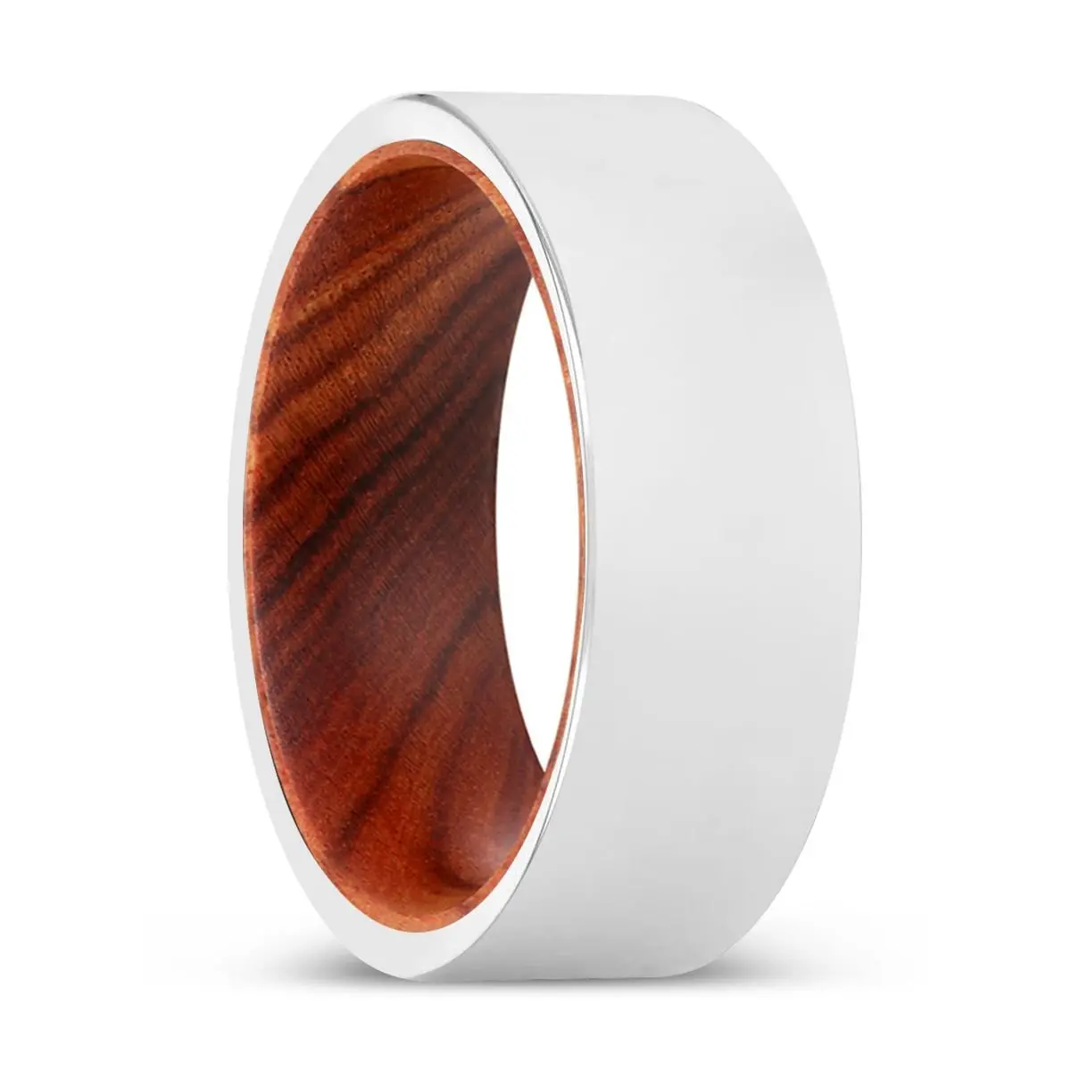 Walton | Iron Wood, Silver Tungsten Ring, Shiny, Flat 1