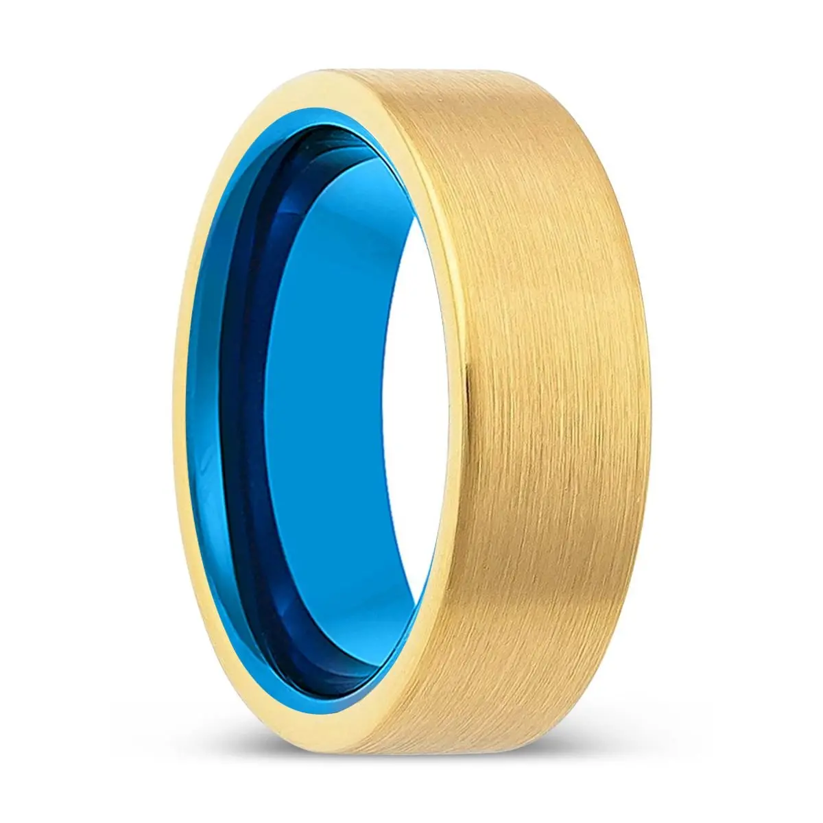 Warlington | Blue Tungsten Ring, Gold Tungsten Ring, Brushed, Flat 1