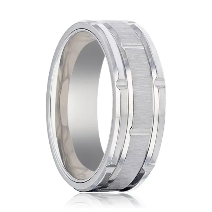 Warrick | Titanium Men's Wedding Band Alternating Grooves, Horizontal Etched 1