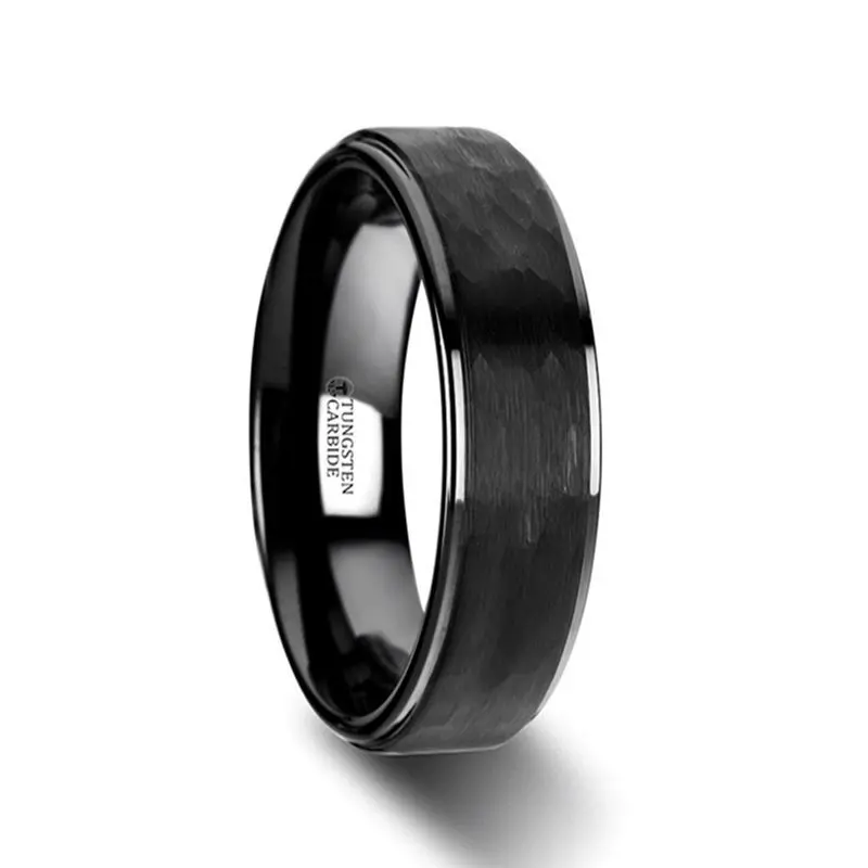 Warrior | Black Ceramic Ring Hammer Finish Step Edge 1