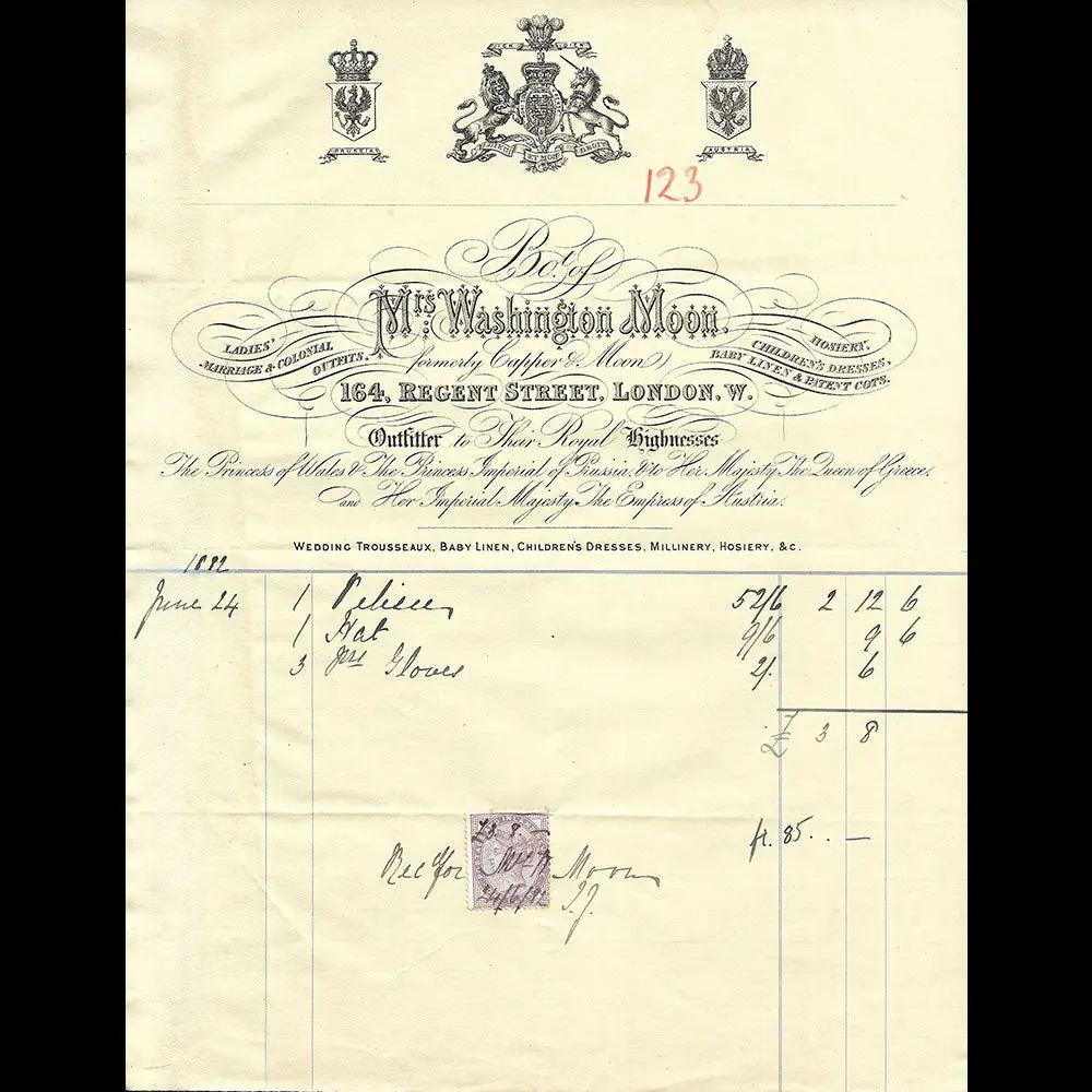 Mrs Washington Moon - Facture Du Tailleur, 164 Regent Street, London (1882) 1