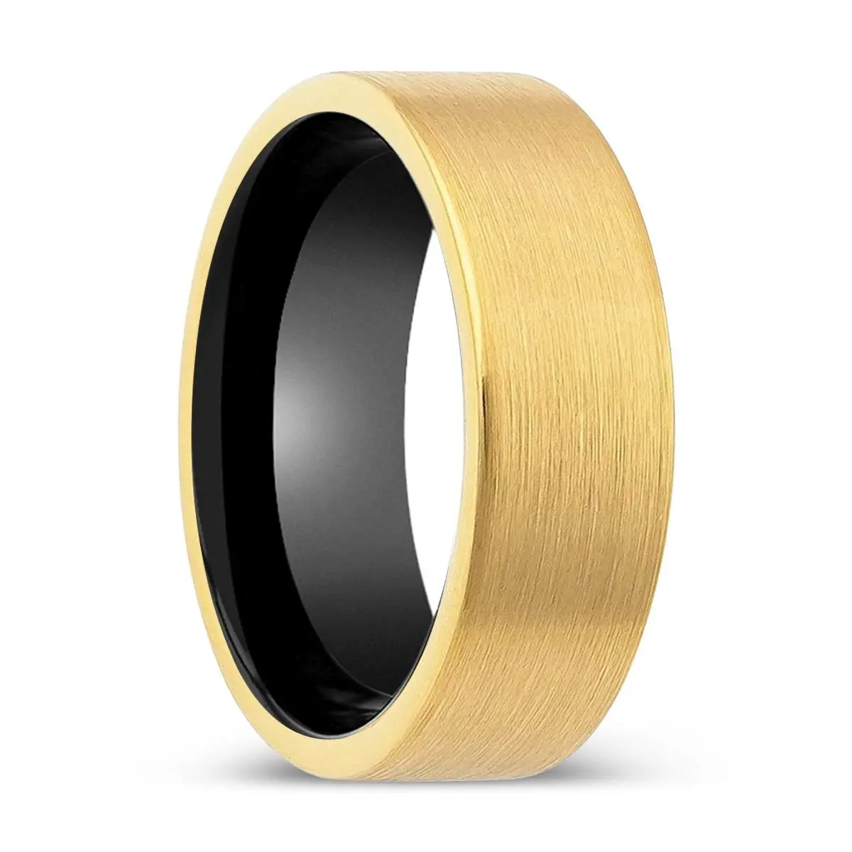 Wavemeet | Black Ring, Gold Tungsten Ring, Brushed, Flat 1
