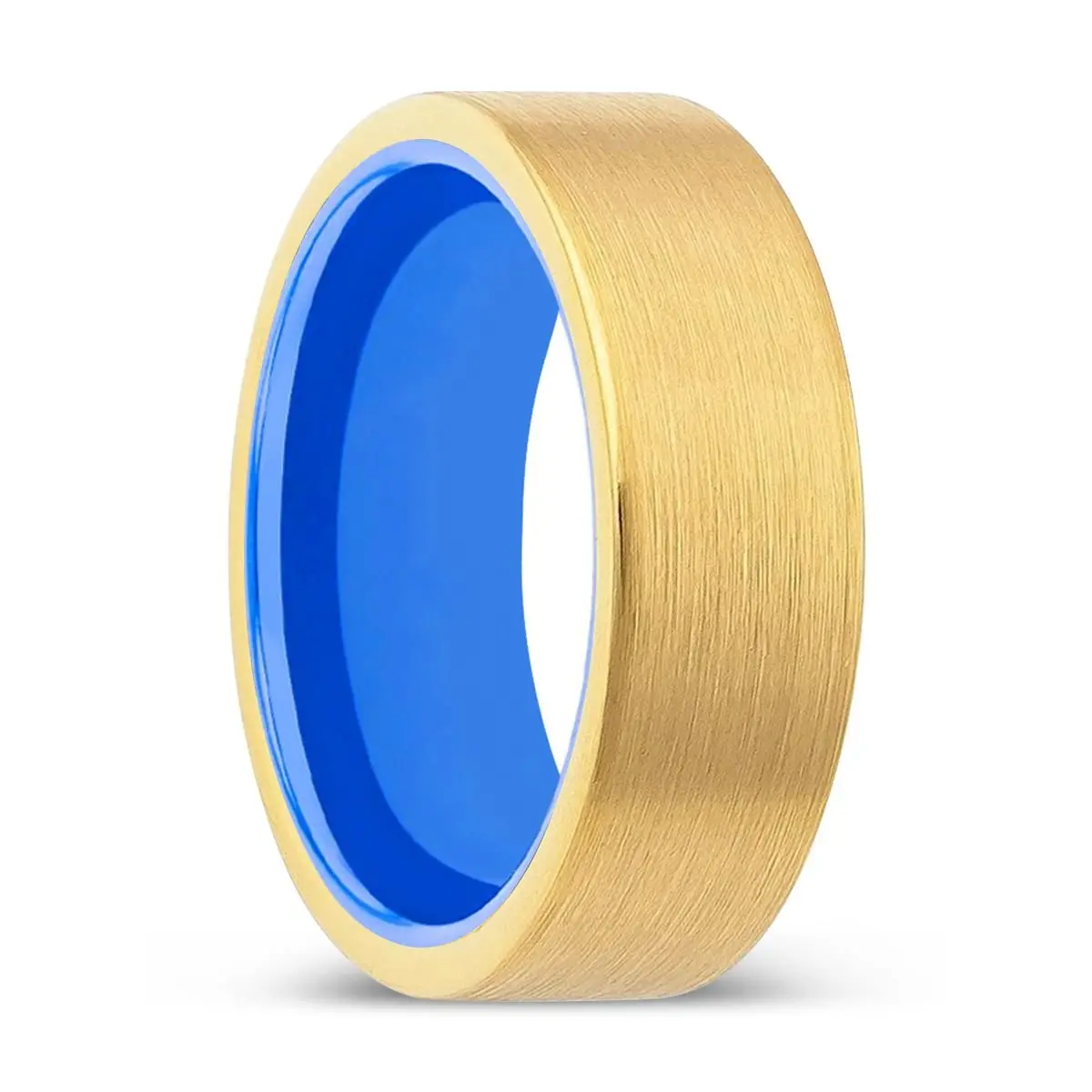 Wealdstone| Blue Ring, Gold Tungsten Ring, Brushed, Flat 1