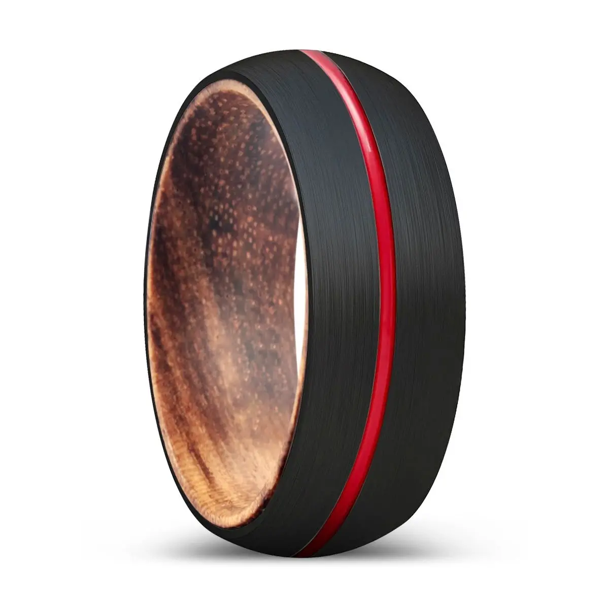 Weasel | Zebra Wood, Black Tungsten Ring, Red Groove, Domed 1