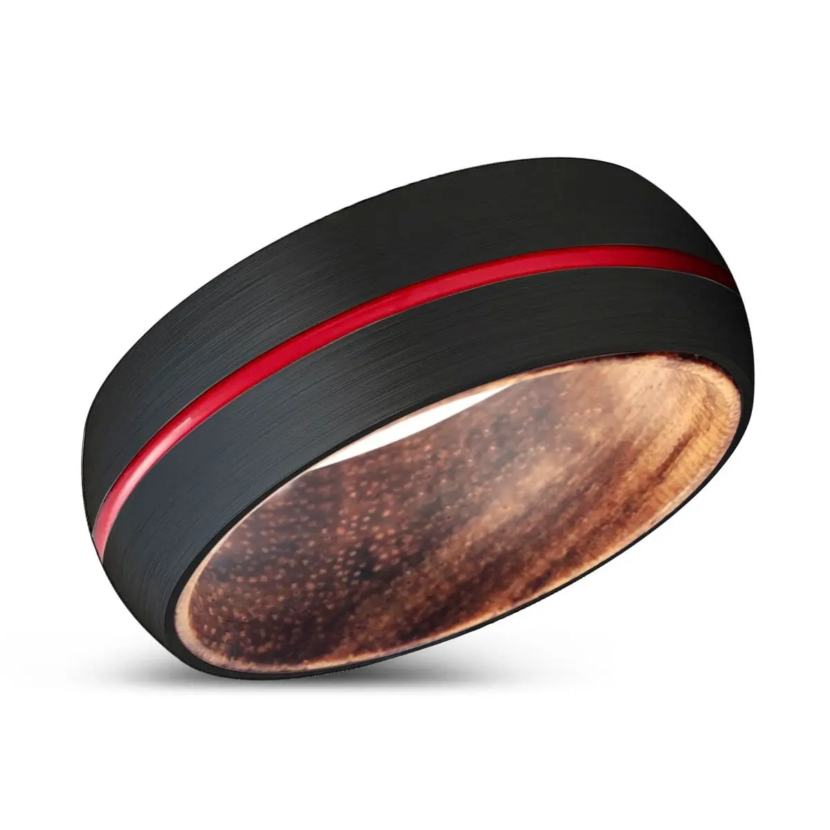 Weasel | Zebra Wood, Black Tungsten Ring, Red Groove, Domed 2