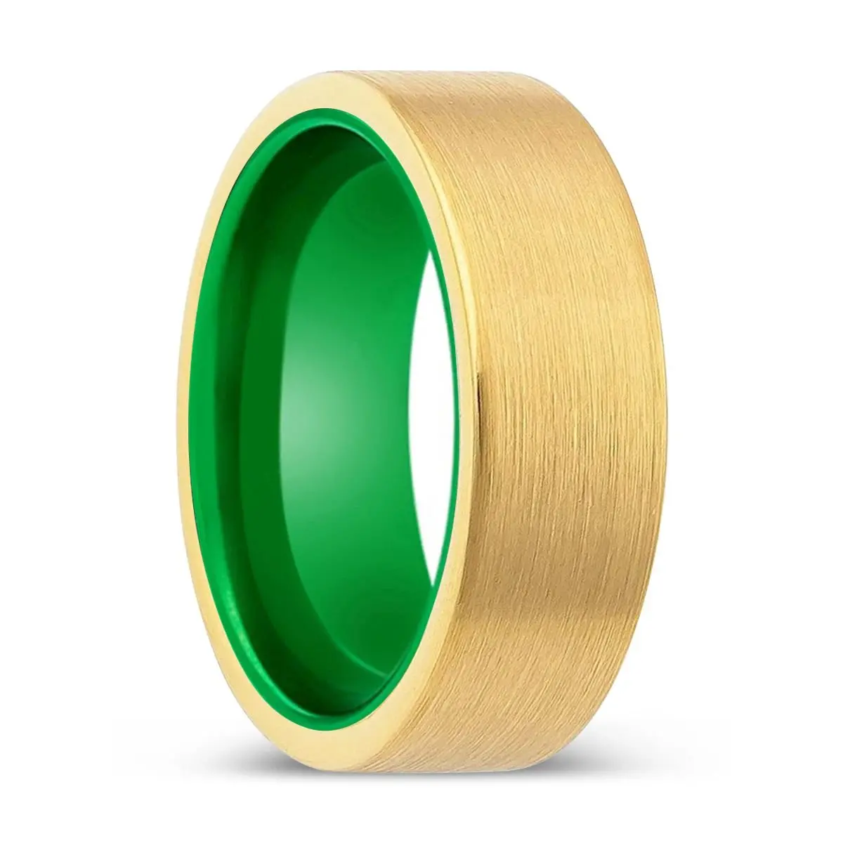Wellspring | Green Ring, Gold Tungsten Ring, Brushed, Flat 1