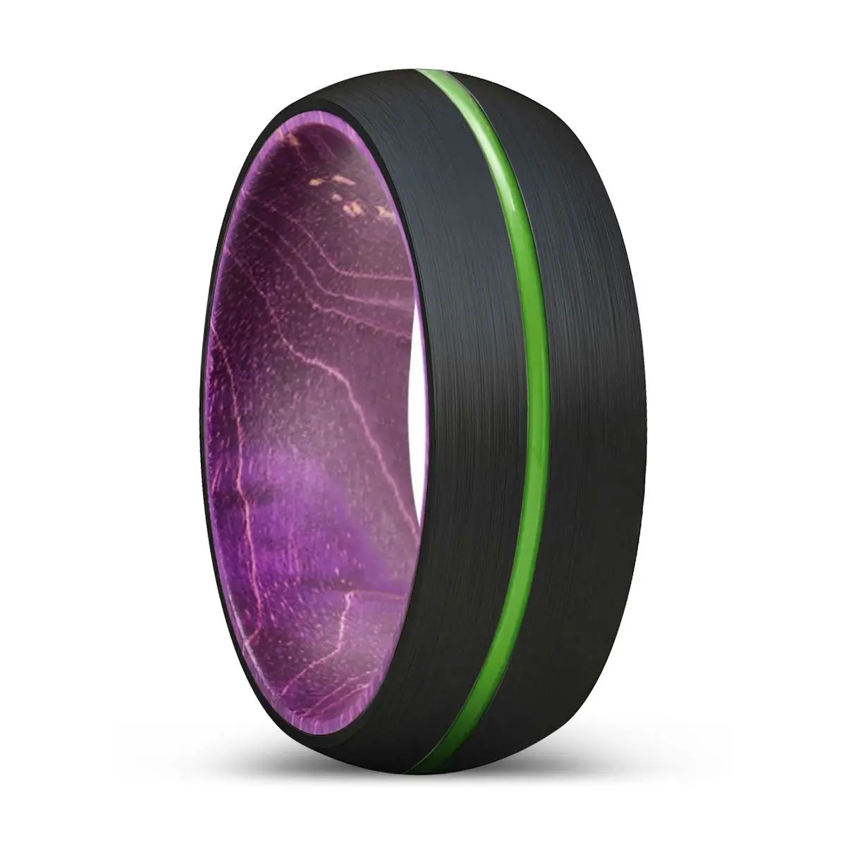Werewolf | Purple Wood, Black Tungsten Ring, Green Groove, Domed 1