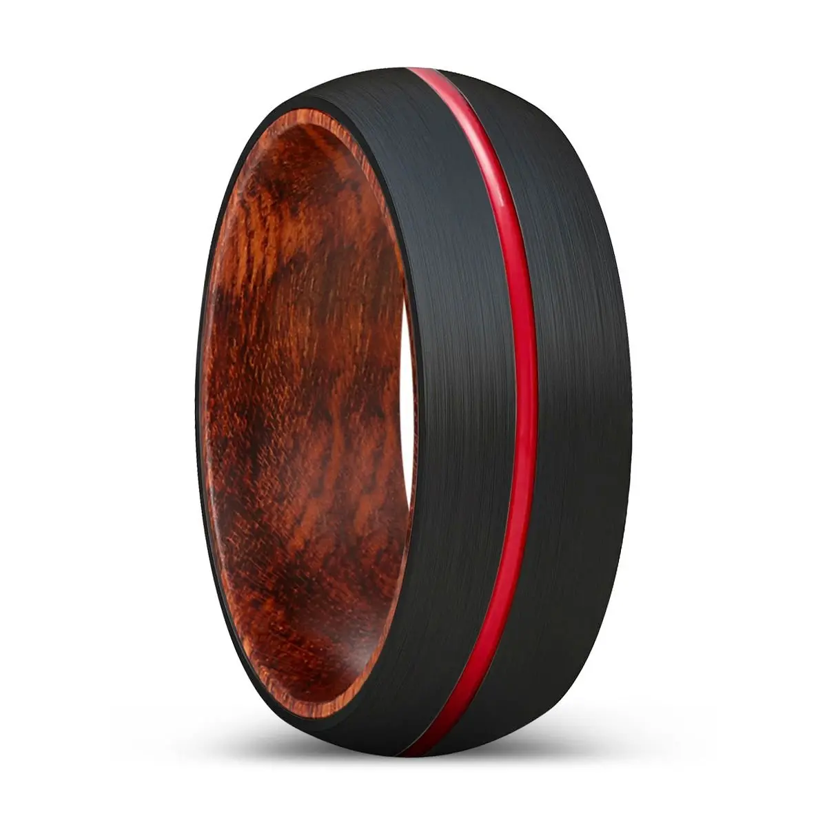 Wiggles | Snake Wood, Black Tungsten Ring, Red Groove, Domed 1