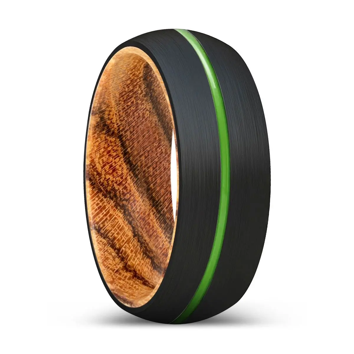 Wilburt | Bocote Wood, Black Tungsten Ring, Green Groove, Domed 1