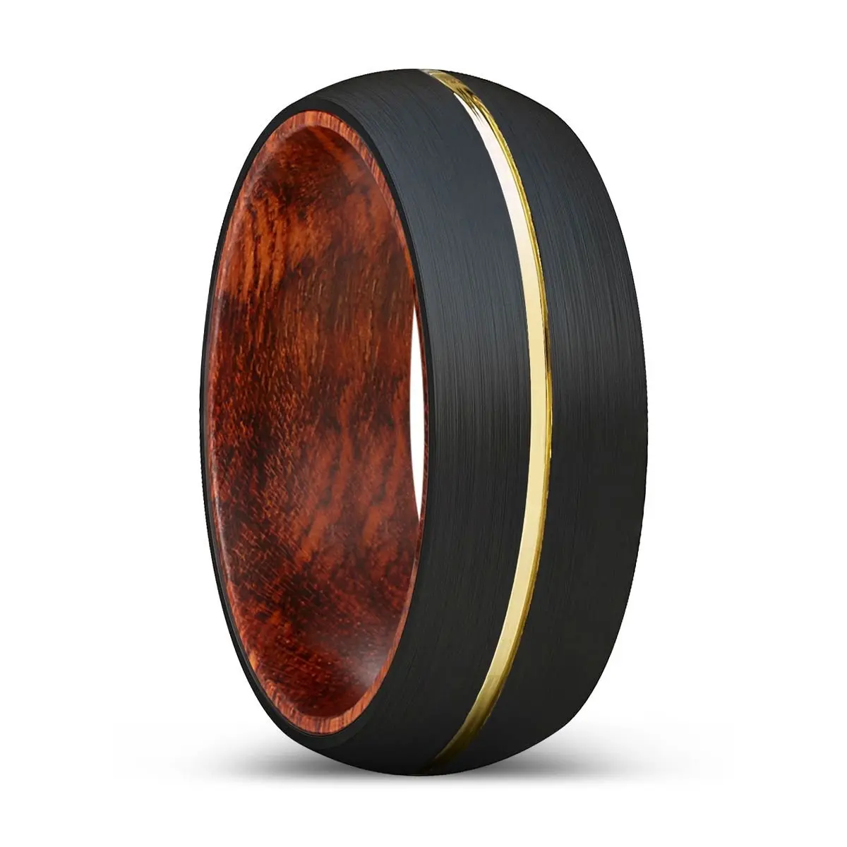 Wilder | Snake Wood, Black Tungsten Ring, Gold Groove, Domed 1
