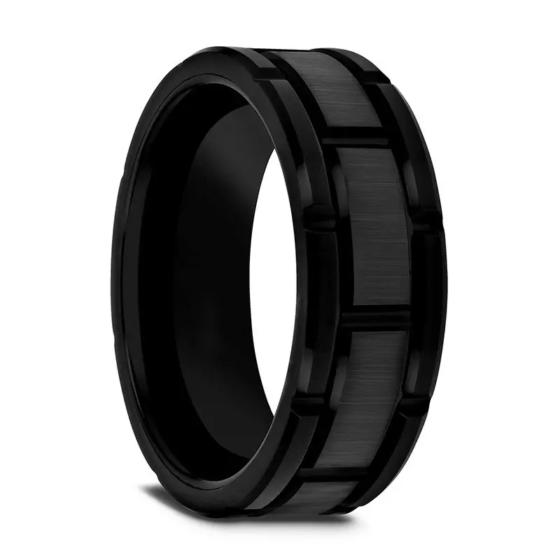 Windsor | Black Tungsten Ring Alternating Grooves 1
