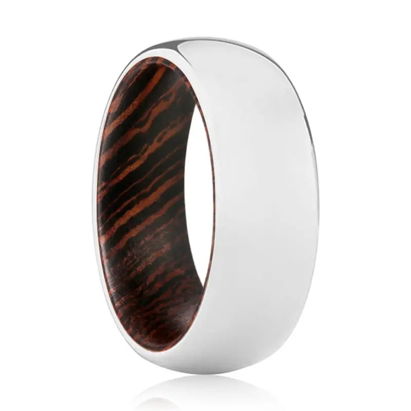 Wisdom | Wenge Wood, Silver Tungsten Ring, Shiny, Domed 1