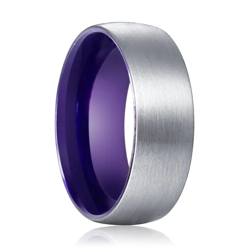 Wisteria | Purple Ring, Silver Tungsten Ring, Brushed, Domed 1