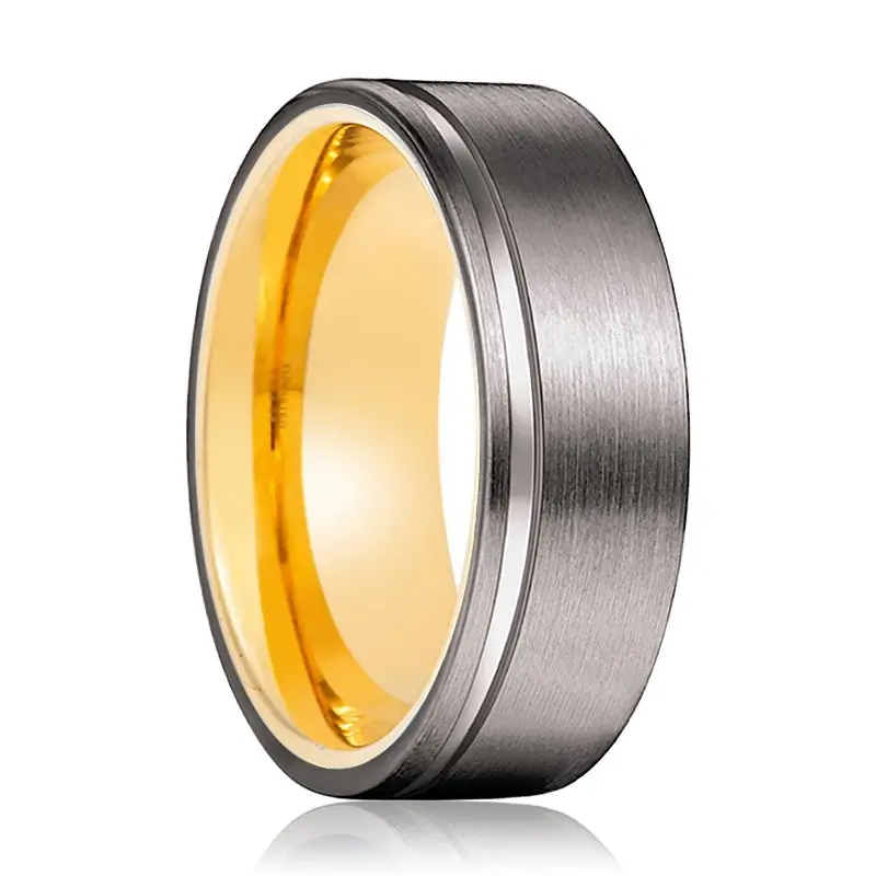 Wiz | Gold Ring, Gunmetal Tungsten Offset Groove 1