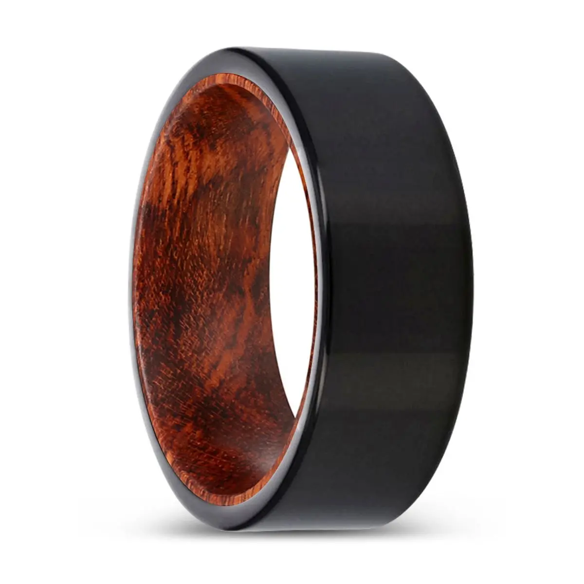 Wooley | Snake Wood, Black Tungsten Ring, Shiny, Flat 1