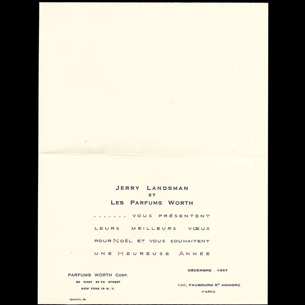 Parfums Worth New York - Carte De Voeux Pour L'année 1958 (1957) 2