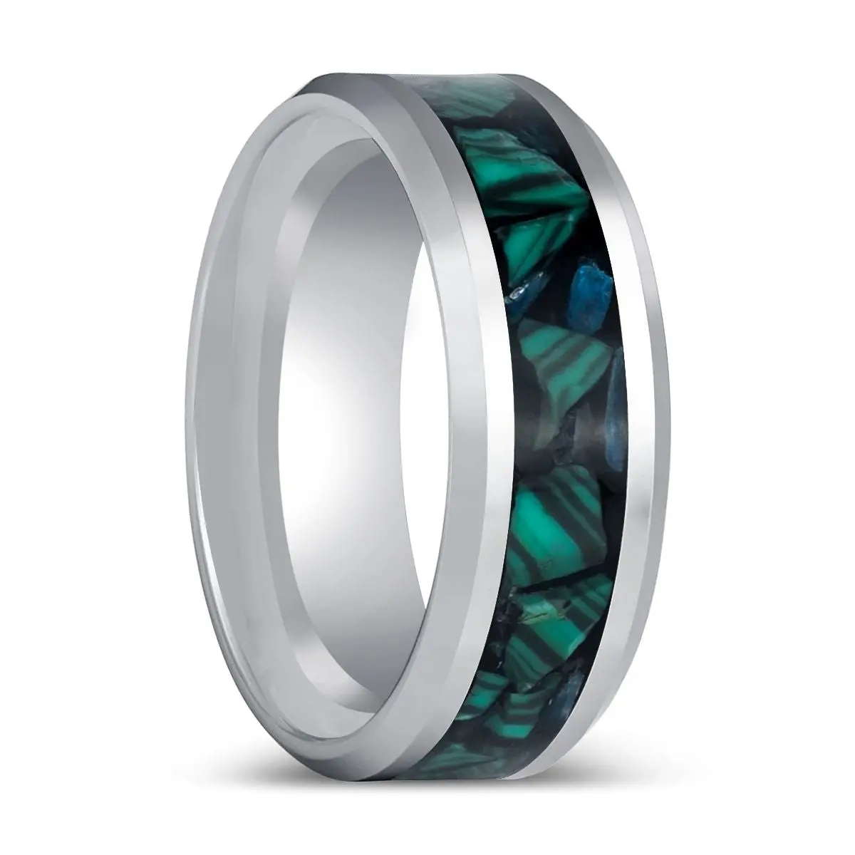 Wyncote | Silver Tungsten Ring Malachite Chips Inlay 1