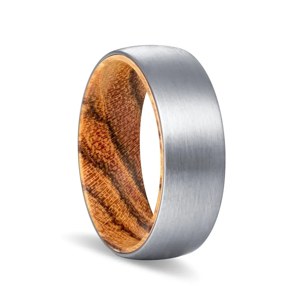 Yogi | Bocote Wood, Silver Tungsten Ring, Brushed, Domed 1
