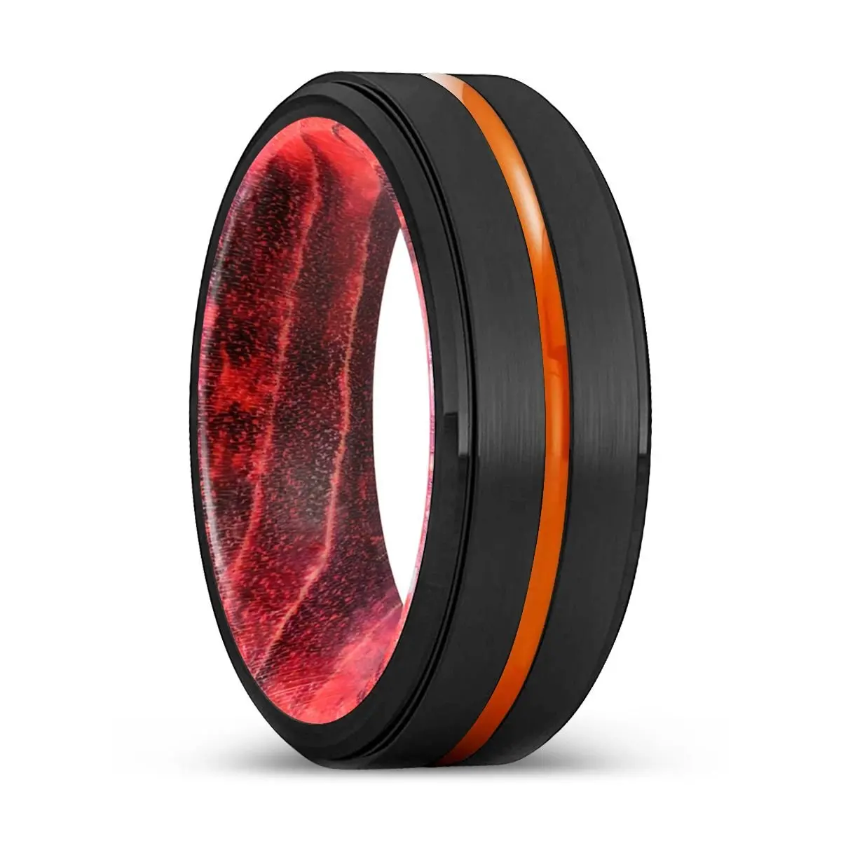 Yonkers | Black & Red Wood, Black Tungsten Ring, Orange Groove, Stepped Edge 1