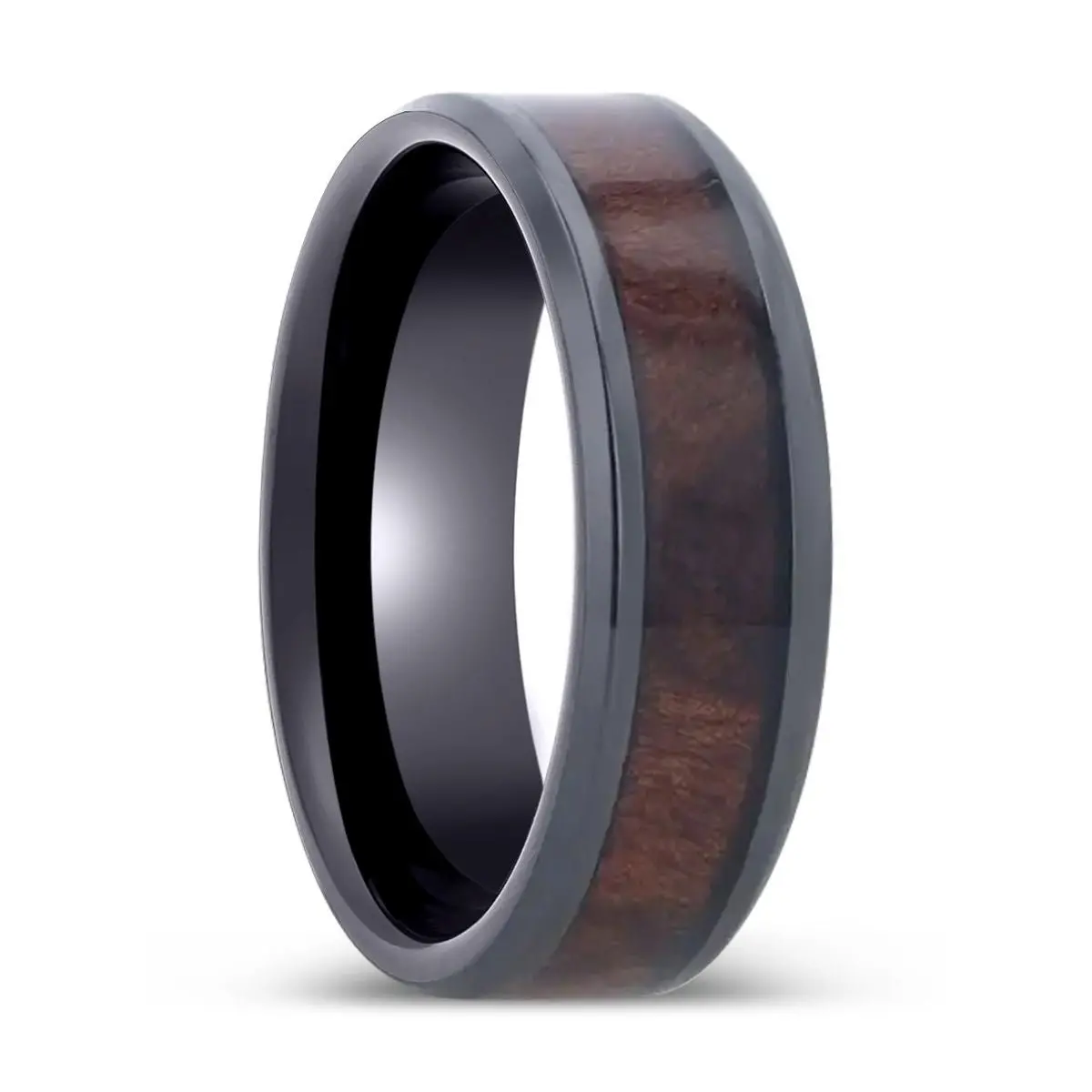 Yosemite |  Titanium Ring, Redwood Inlay, Polished Beveled Edges 1