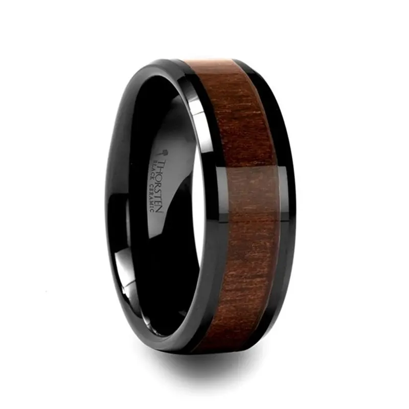 Yukon | Black Ceramic Ring, Black Walnut Wood Inlay, 10Mm, 12Mm 1