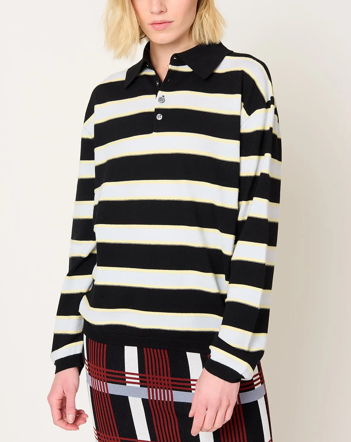 Ryan Stripe Polo In Black & Oyster 1
