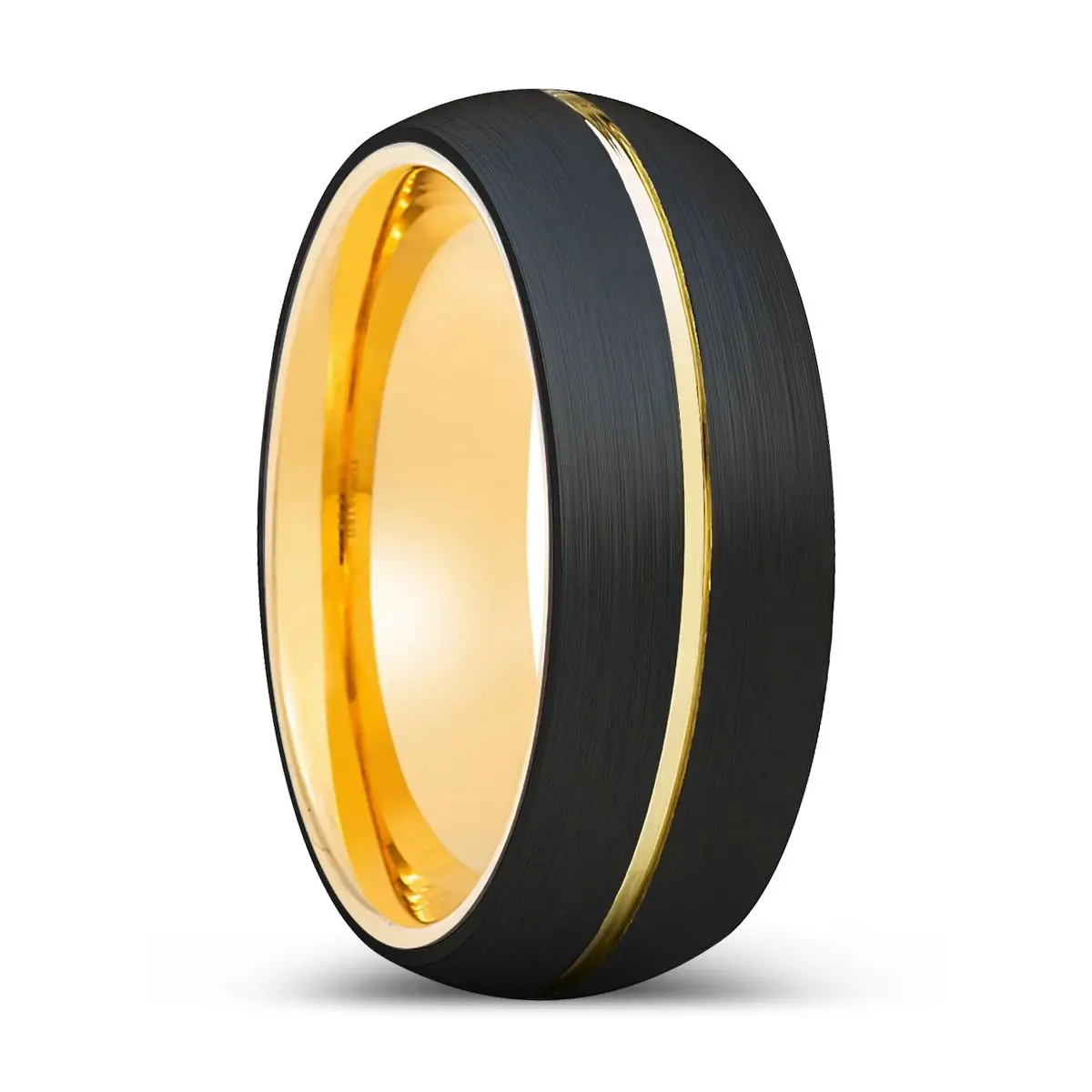 Zdenko | Gold Ring, Black Tungsten Ring, Gold Groove, Domed 1