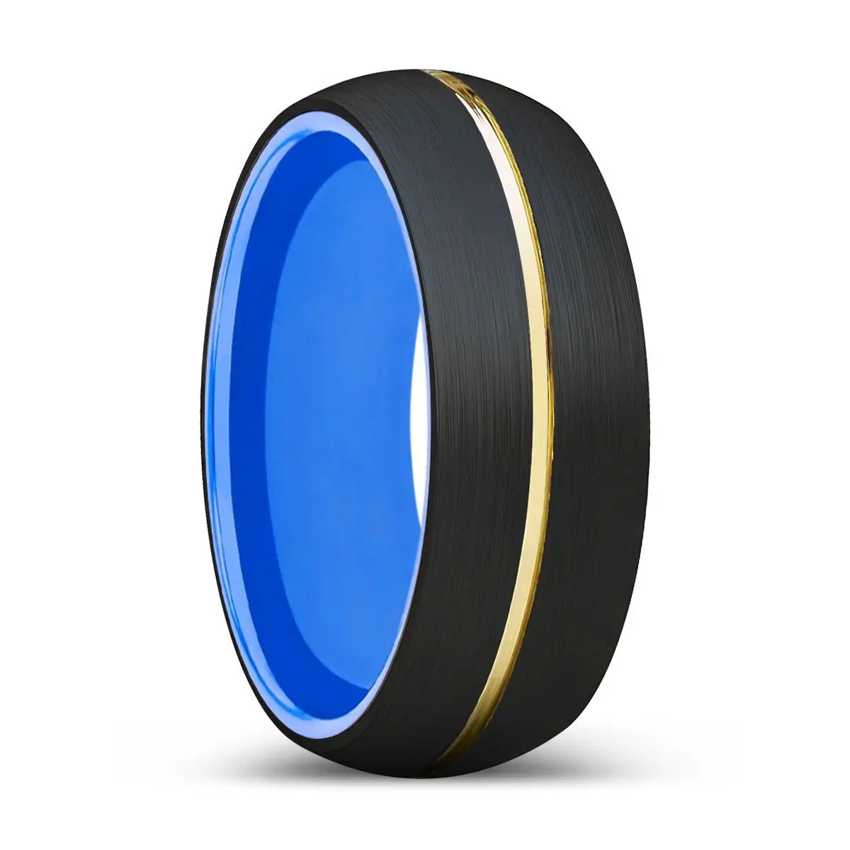 Zdeno | Blue Ring, Black Tungsten Ring, Gold Groove, Domed 1