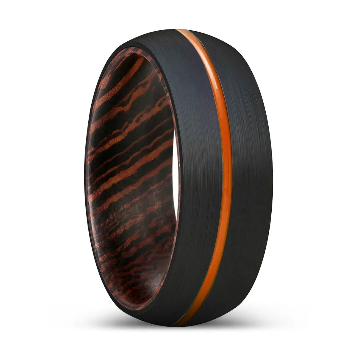 Zenith | Wenge Wood, Black Tungsten Ring, Orange Groove, Domed 1