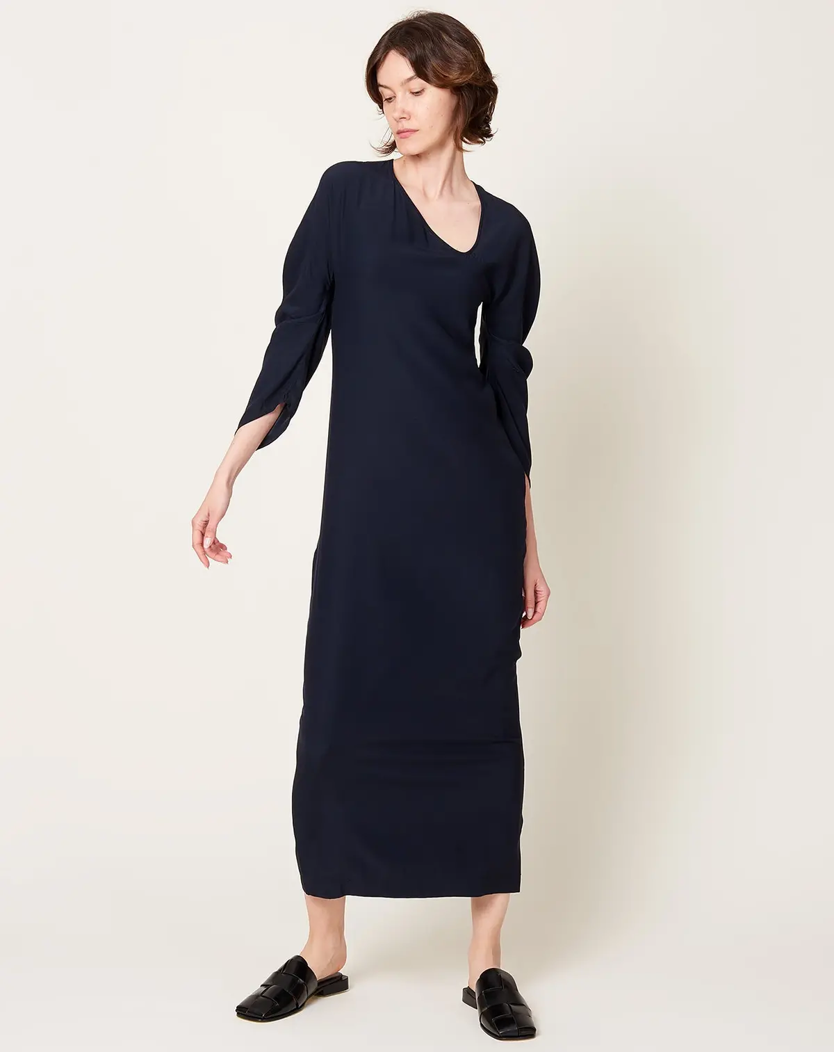 Long-Sleeved Off Kilter Dress In Ink Jet 1