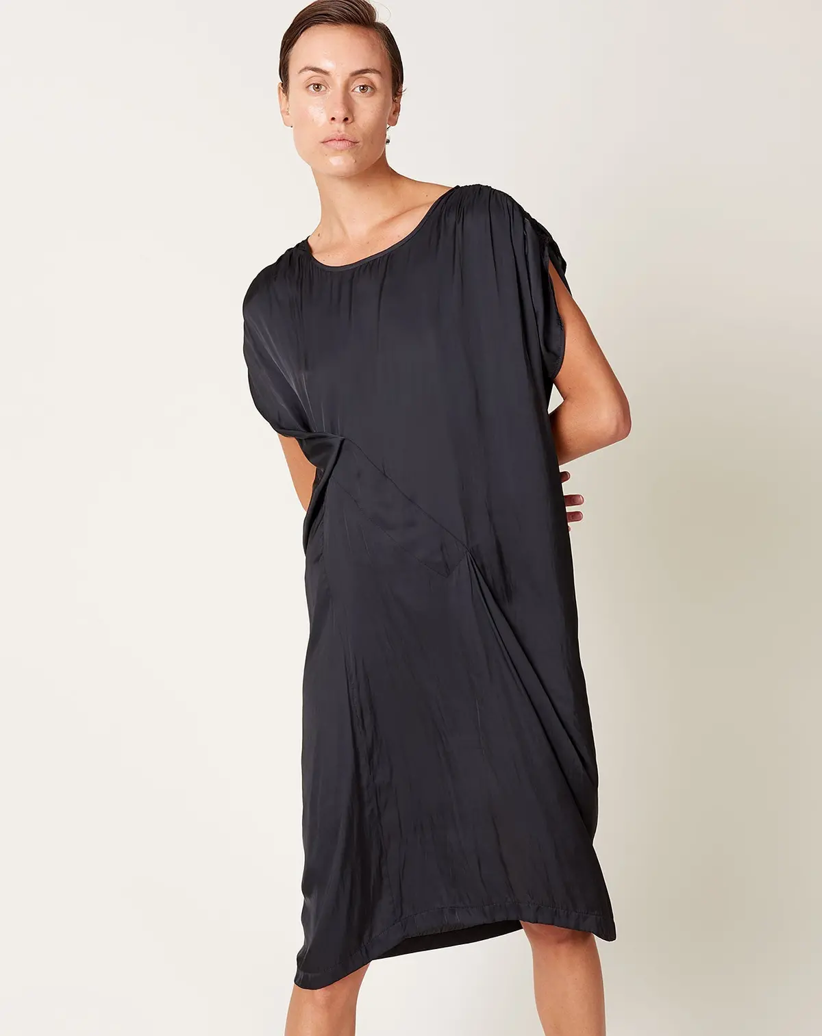 Ruched Fold Dress In Black 1