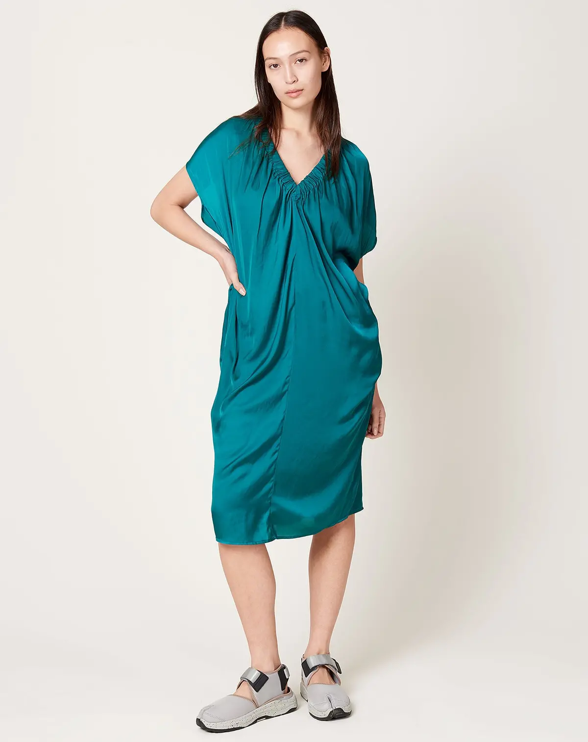Ruched Tilly Dress In Deep Teal 1