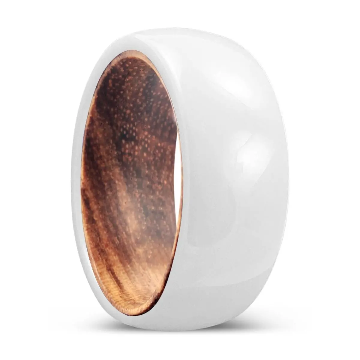Zest | Zebra Wood, White Ceramic Ring, Domed 1