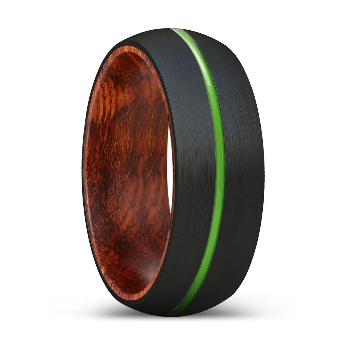 Ziggy | Snake Wood, Black Tungsten Ring, Green Groove, Domed 1