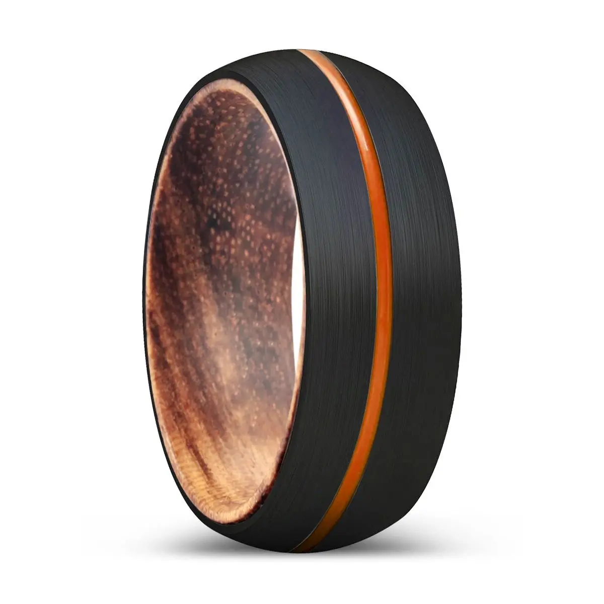 Zonal | Zebra Wood, Black Tungsten Ring, Orange Groove, Domed 1