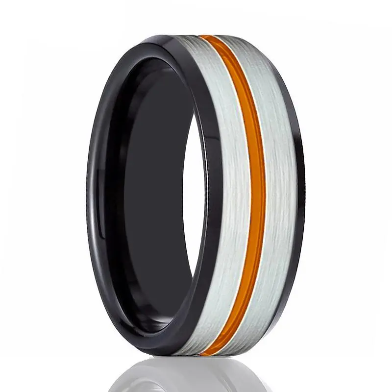 Zorro | Black Ring, Silver Brushed Orange Groove Black Beveled 1