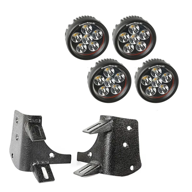 Rugged Ridge Dual A-Pillar Led Light Bar Kit – 3.5" Round Design For 1997–2006 Jeep Wrangler Tj/Lj 1
